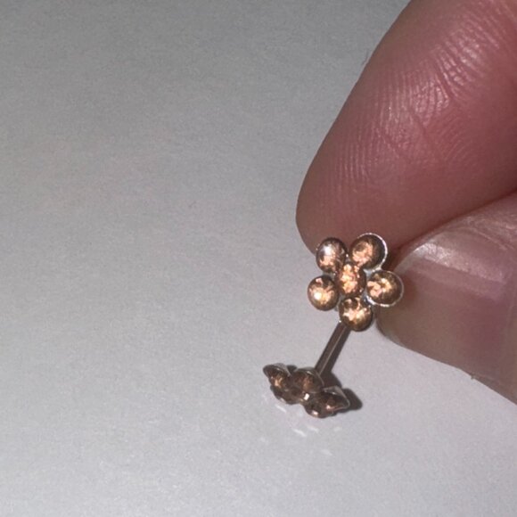 7mm Pink Flower Cz And Sterling Post Earrings - Picture 6 of 14